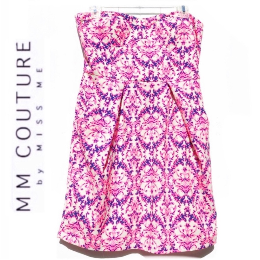 MM Couture by Miss Me Pink Print Strapless Dress Medium